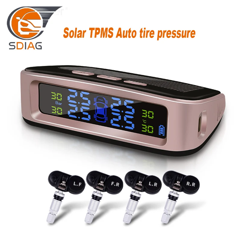 

Solar Car TPMS Tire Pressure Reset System Tire Pressure Monitoring System Inside Digital LCDMonitor AutoCars Safety Alarm System