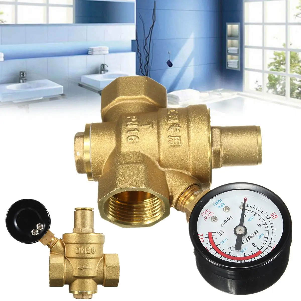 Редуктор регулятора давления воды DN20 NPT 3/4 &quotРегулируемый с манометром PN 1 6 для