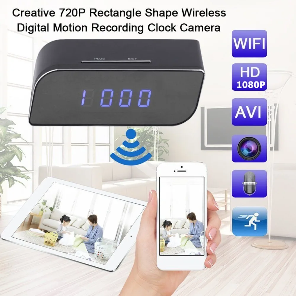 

Home Security Wifi Cam Camcorder With Clock Alarm Function Portable Ultra Wide Angle 1080P Camera Wireless Night Vision IR