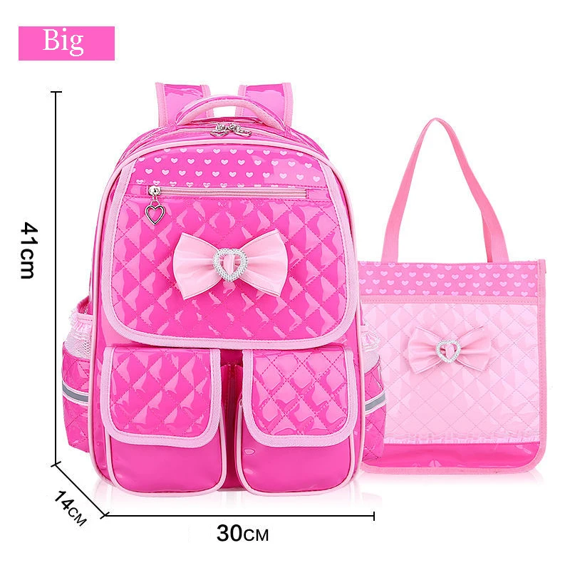 2018 School Bag Pink Bow Girl School Bag Set High Quality PU Waterproof
