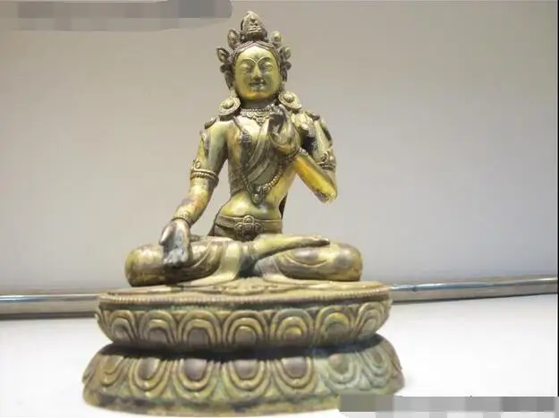 

8"Tibet Lhasa Buddhism Pure Bronze 24K Gold White Tara Kwan-yin Buddha Statue