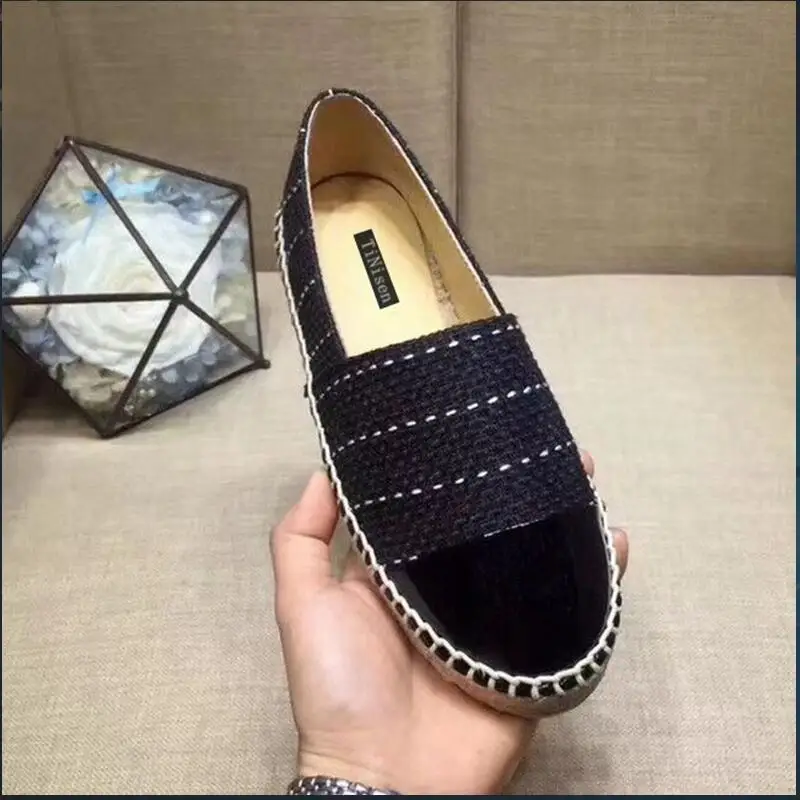 

TiNisen Woman Espadrilles Genuine Leather Platform Shoes Woman Slip On Platform Women Flats Rhinestones Loafers size 35-41