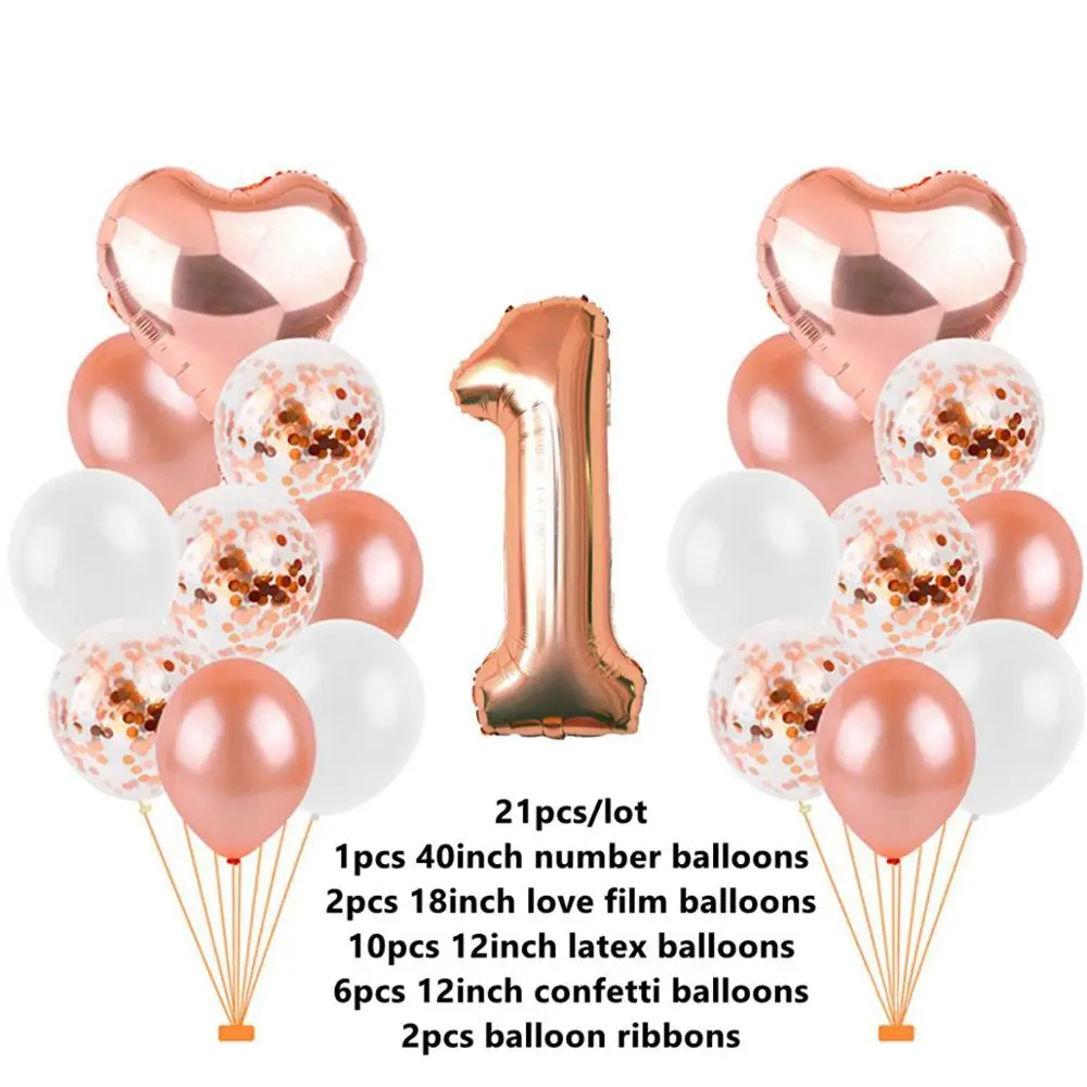 Taoup 19 шт. первый день рождения Balloosn набор 1st Baby Shower номер 1 год латексные шары конфетти Количество шариков Аксессуары - Цвет: Champagne Balloons