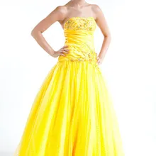 Дешевые халат де вечер новая мода vestido де феста лонго желтый кристалл партии бальное платье Quinceanera Платья