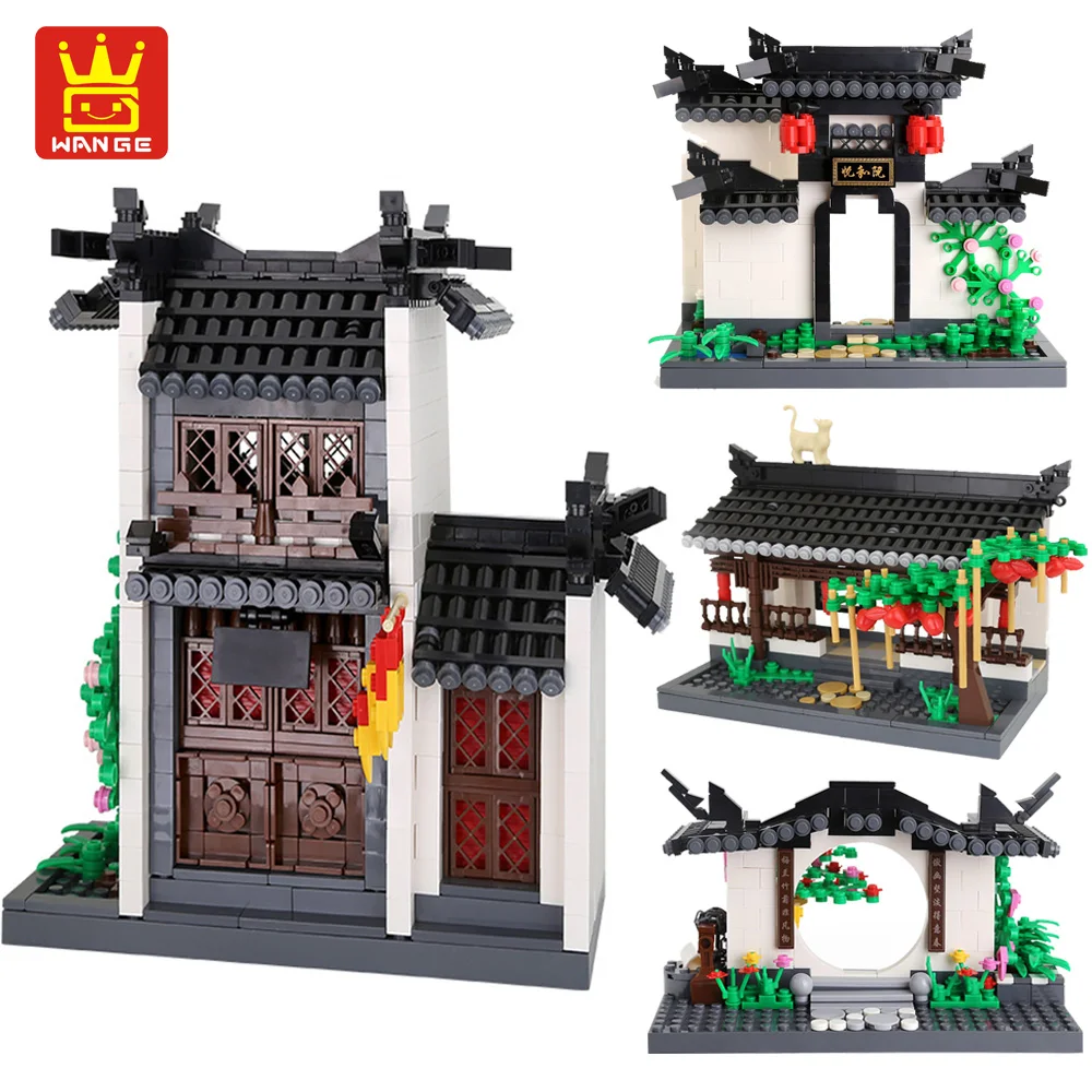 

WANGE DIY Construction Building Blocks Chinese Hui-Style Architecture 4Styles Assemble Bricks Compatible with Legoings Kids Toys