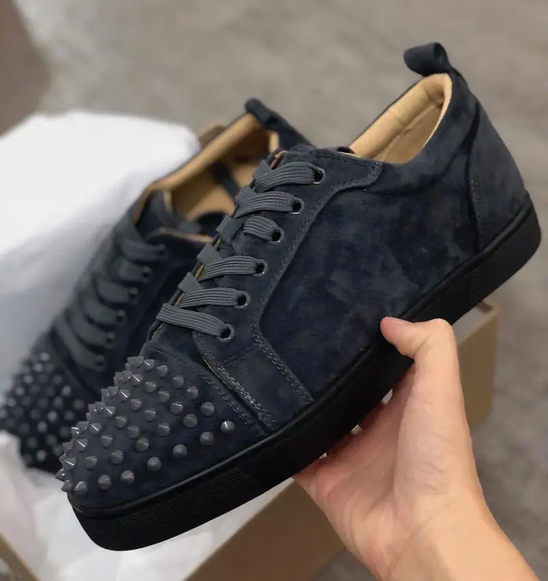 2019 Luxury Sneaker Studded Spikes men trainers Red Bottom Shoes Top quality GREY NEW Designer Brand Flats 100% Genuine Leather