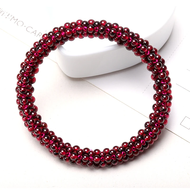 

Wine garnet multi Circle Bracelet Natural Garnet Stone Beads Bracelet Weave Elastic Bracelet Jewelry for women 7 Inches