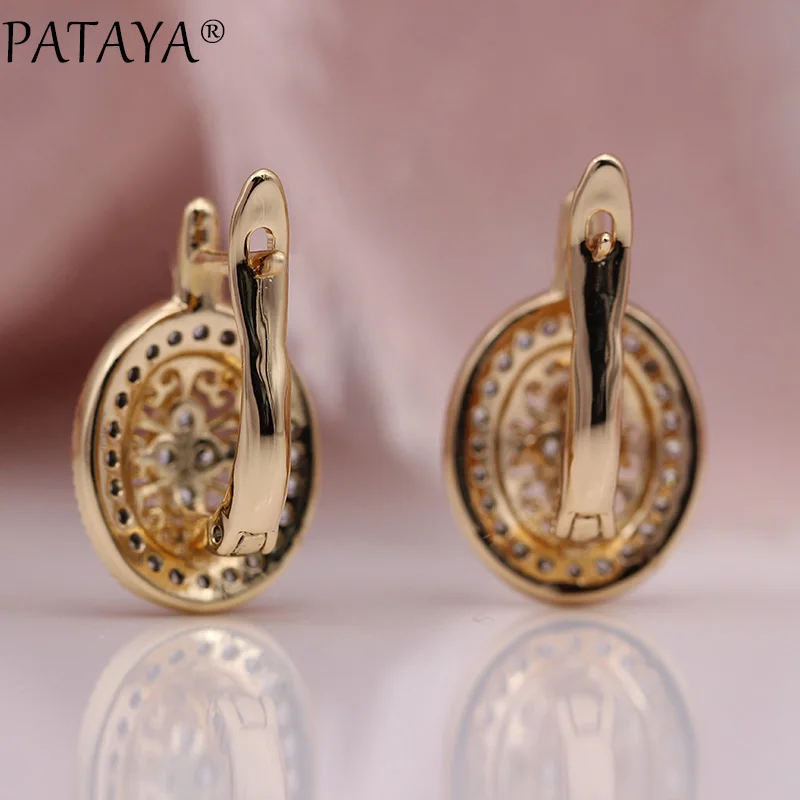 PATAYA New Micro Wax Inlay Hollow Drop Earrings Women Luxury Wedding Fashion Jewelry 585 Rose Gold Natural Zircon Flower Earring