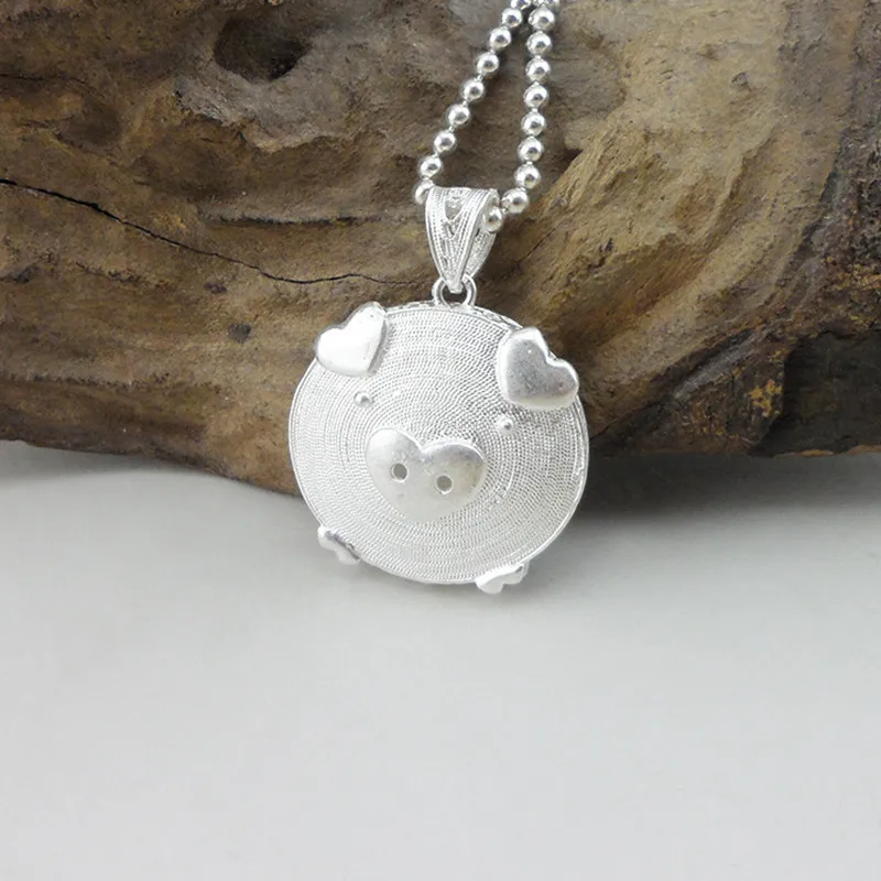 

999 Sterling Silver Pendant Drop Ornaments Pig Necklaces Pendants Chinese Handmade DIY Jewelry Women Best Friends Pendant