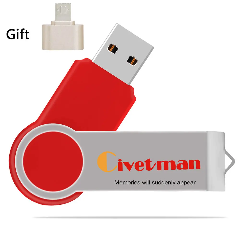 USB флеш-накопитель 32 ГБ, металлический USB 2,0, флеш-накопитель 64 ГБ, флеш-накопитель H2testw, мини-флеш-накопитель 8 ГБ, карта памяти, диск 16 Гб с OTG - Цвет: Красный