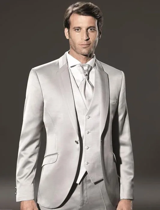 Latest Designs Light Grey Velvet Men Suits Slim Fit Groom Tuxedos ...