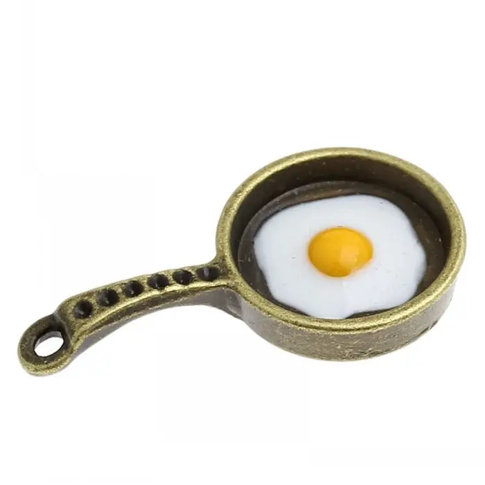 

DoreenBeads Charm Pendants Frying Pan Eggs Antique Bronze(Can Hold ss4 Rhinestone)Enamel White & Yellow 3.2cm x 1.7cm,10PCs