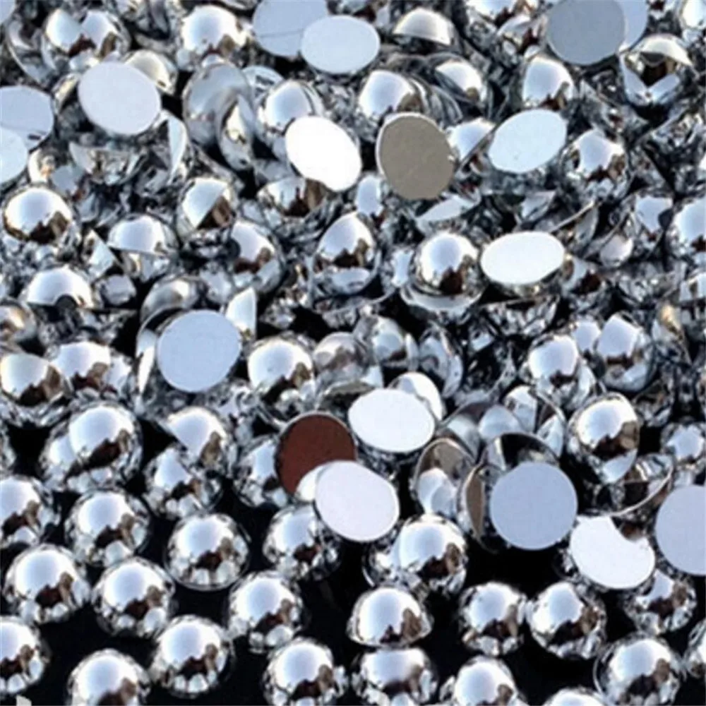 

1.5mm-12mm Loose Silver Color Bling DIY Half Round Flatback Pearl Beads ABS Plastic Imitation Half Pearl Nail Arts Decoration