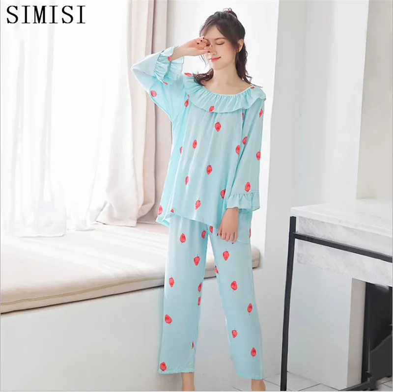 SIMISI Rayon Pajamas for Women Elegant 2Pieces Sleepwear Female Cute ...