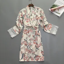Женское шелковое ночное белье, Атласный халат, кимоно, домашнее платье, цветочный халат, винтажная сексуальная одежда для сна, Элегантная ночная одежда для женщин