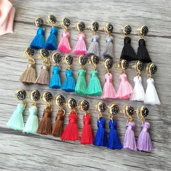 

10 Pairs cotton Silk Tassel Earrings,Pave crystal Rhinestone Tassel Jewelry, For Women Bohemia Earrings ER375