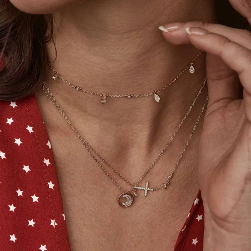 

SHUANGR Tiny Heart Necklace for Women SHORT Chain Cross Heart Shape Pendant Necklace Gift Ethnic Bohemian Choker Necklace