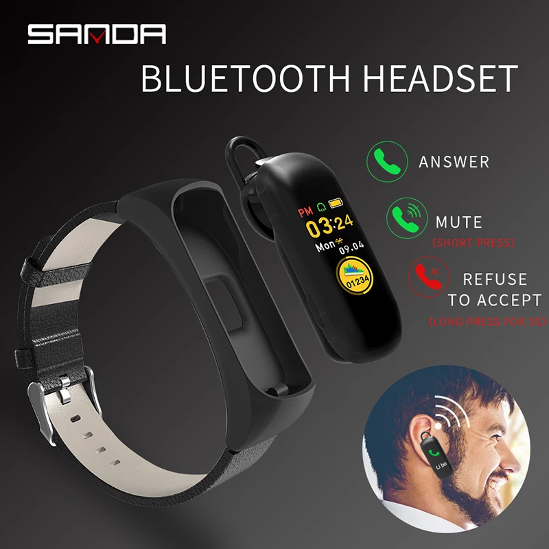 

SANDA Bluetooth Sport Men Smart Watch For Android iOS Phone With Earphone Heart Rate Monitor Women Smartwatch Refuse/Answer Call