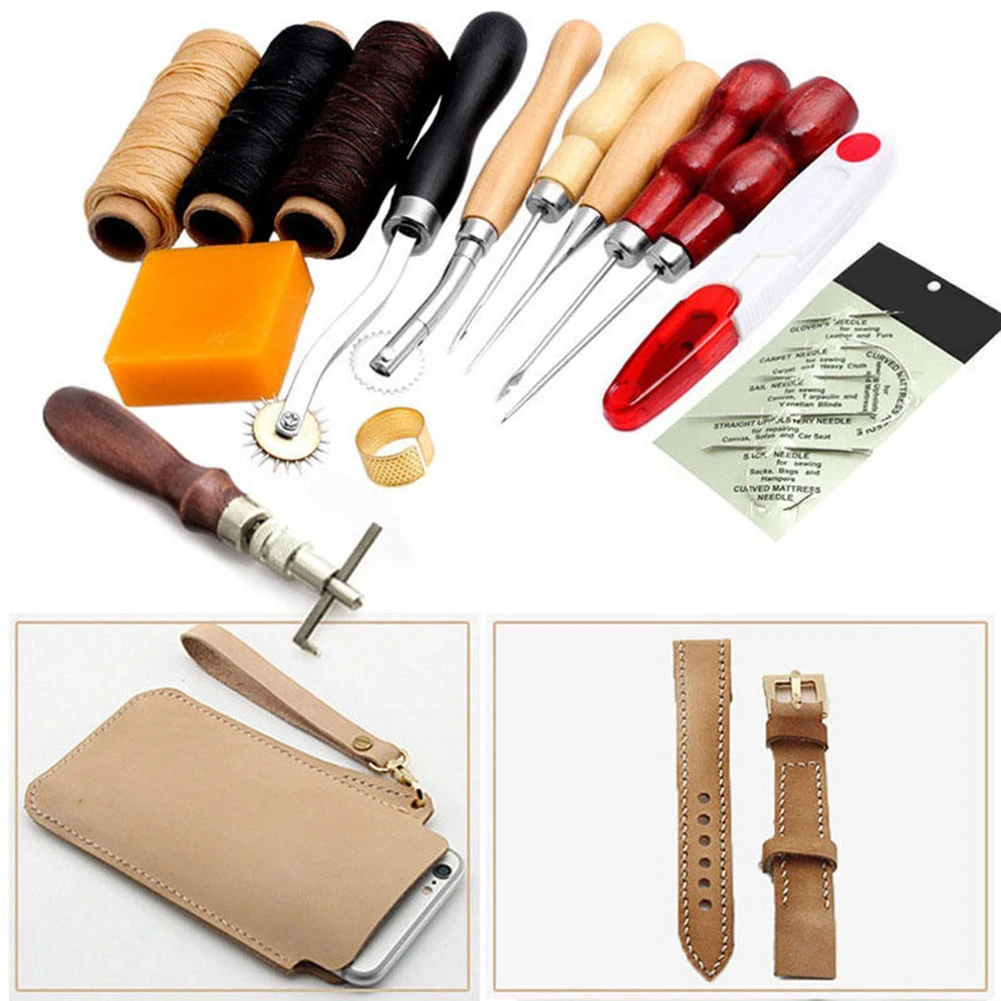 14Pcs/Set Leather Craft Tool DIY Hand Stitching Sewing Thread Awl Waxed