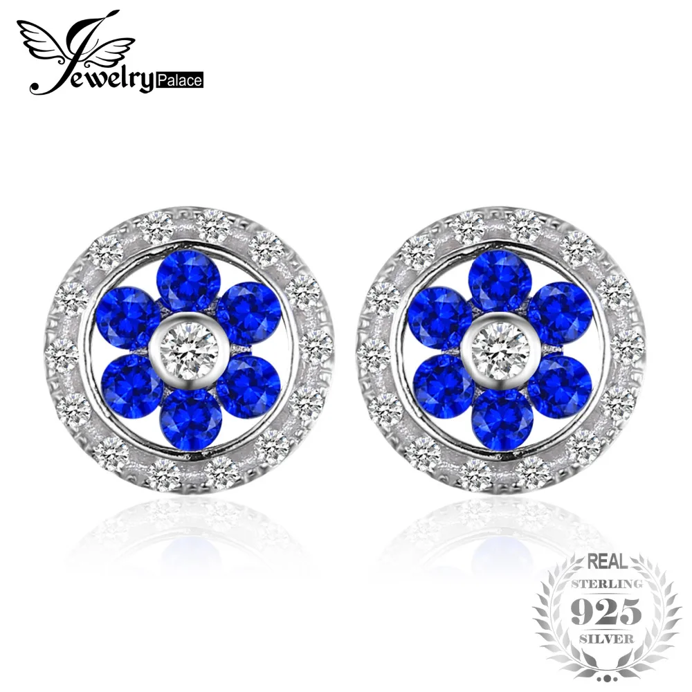 

JewelryPalace Flower 0.65ct Created Blue Spinel Round Stud Earrings Genuine 925 Sterling Silver Fashion Woman Party Fine Jewelry