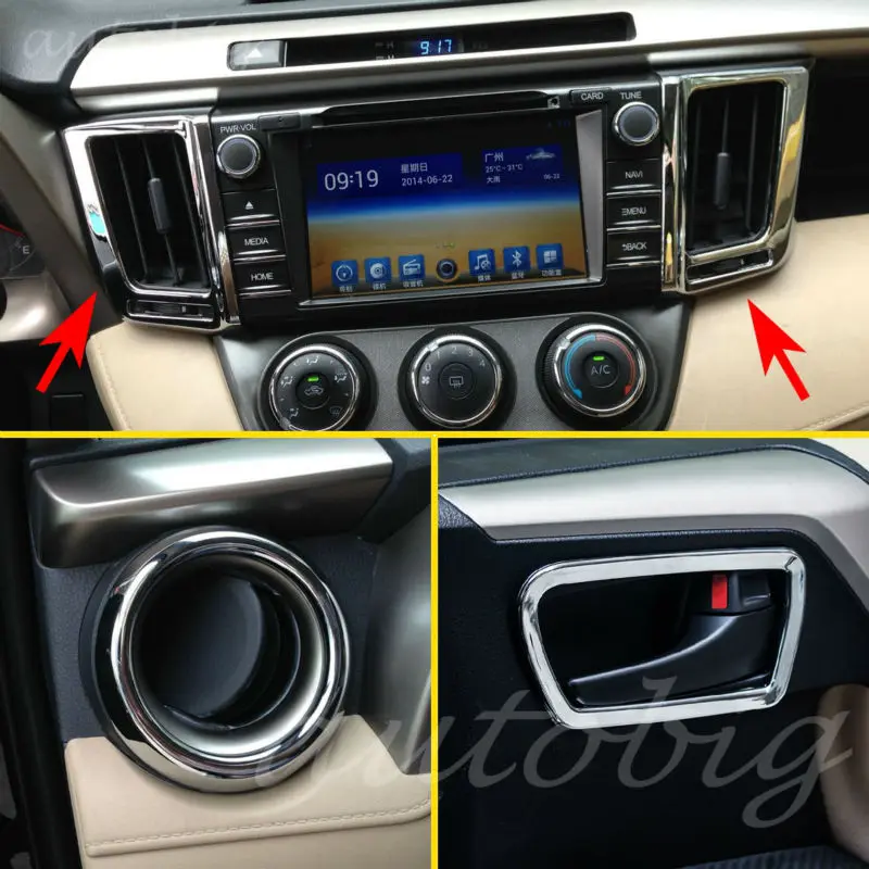 

Chrome Inside Interior Air Condition Vent Cover Dashboard Console Trim Accessories For Toyota RAV4 RAV 4 2013-2015