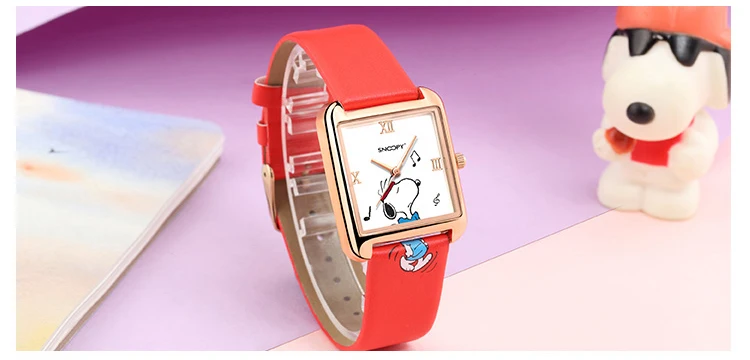 Snoopy часы женские модные кварцевые часы наручные часы девушки милый подарок кожаные часы настоящий бренд подарок водонепроницаемые