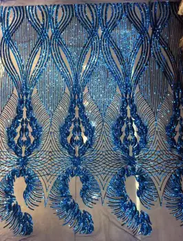 

Red paillette sequins French lace fabric Blue silver African tulle embroidery for wedding dress