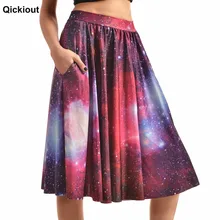 Qickitout, юбки с карманами,, женская, фиолетовая, Звездная Галактика, 3D цифровая печать, юбки с карманами, модная, тонкая, высокая талия, повседневная юбка