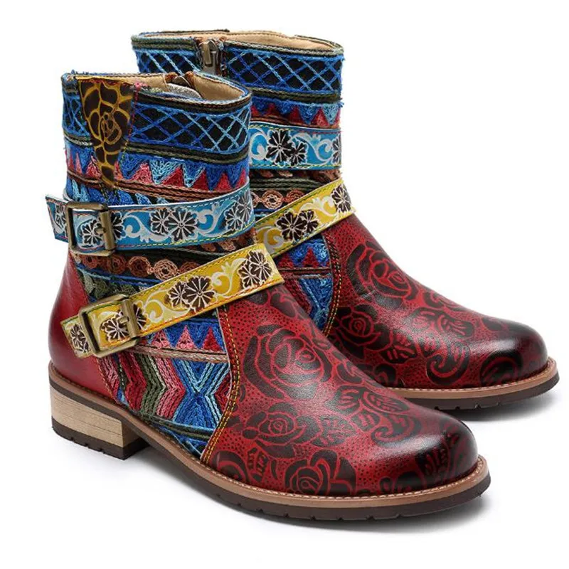Mcacchi/Новинка года; повседневные кожаные ботинки в богемном этническом стиле; винтажные ботильоны из натуральной кожи с боковой молнией в тон