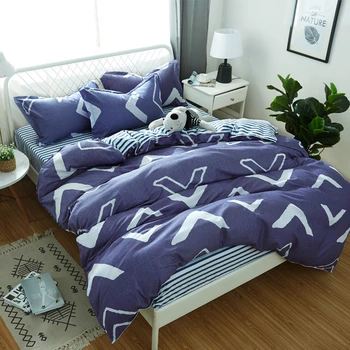 

Dark blue bedding set Duvet Cover Quilt Cover Pillow Cases 3/4pcs Soft Home Textiles Blue and white stripes Good quality