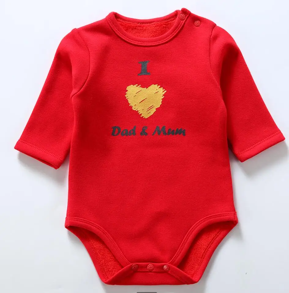 RED I LOVE MUM DAD Одежда для малышей; зимний теплый толстый боди для малышей; Пижама; детская одежда; одежда для маленьких мальчиков и девочек; сезон осень-зима; детская одежда; комбинезон - Цвет: RED I LOVE MUM DAD