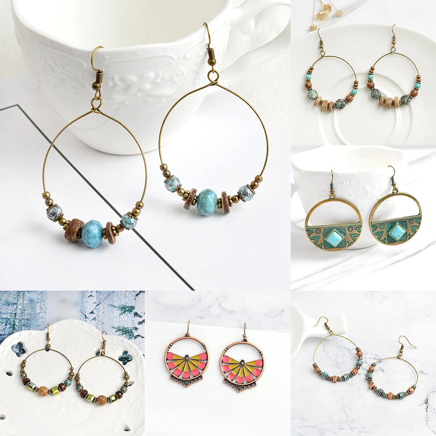 

Miss Zoe Vintage Colorful Beads Dangle Earrings Bronze Stone Danglers Chakra Charm Drop Earrings Women Eardrop Fashion Jewelry