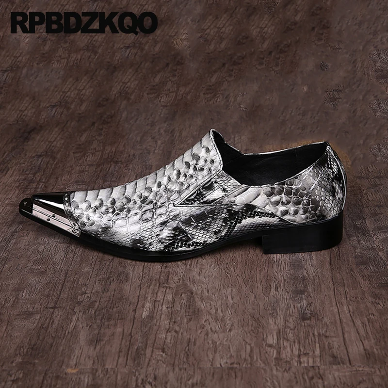 46 Plus Size White Alligator Python Leather Men Dress Shoes With Metal ...