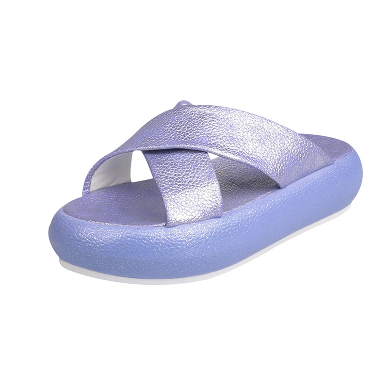 

Women's Outside Slippers 2019 Summer Fashion Candy Color Leather Female Shoes Chunky Slippers Woman Platform Beach Shoes Slipper
