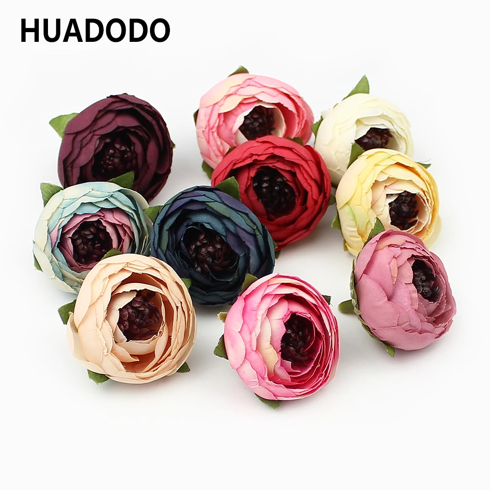 

HUADODO 50pieces Silk Tea Buds Artificial Camellia Flower heads For home Wedding Decoration DIY Scrapbooking Fake Flowers