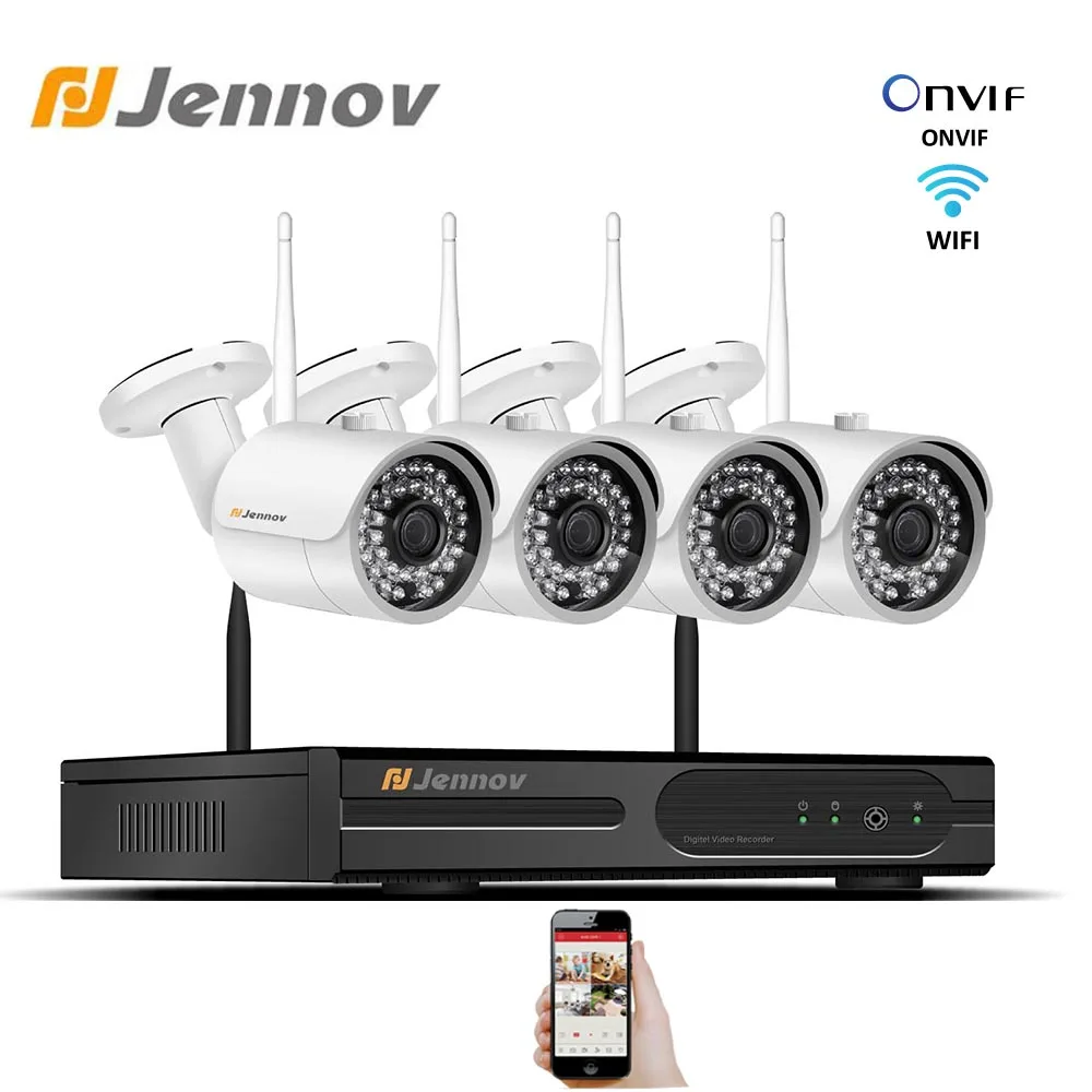 

Jennov 4CH 2MP Wireless Wifi Video Surveillance kit Camera System 1080P CCTV Onvif Security System Set With HD NVR APP EseeCloud