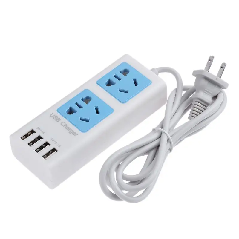 

4 Ports USB Charger 5V 2.1A Fast Charging Intelligent Socket Travel Desktop Charger Adapter Electrical Socket with 1.5m Line
