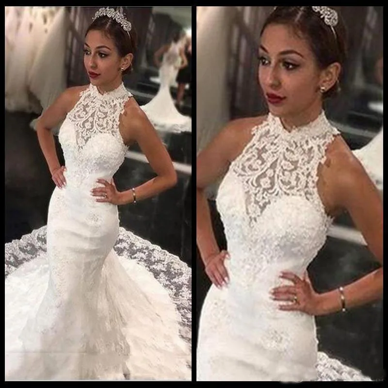 

Vintage Lace Mermaid Wedding Dresses 2019 vestido de noiva Sweep Train Sheer Bridal Gowns Custom Made gelinlik