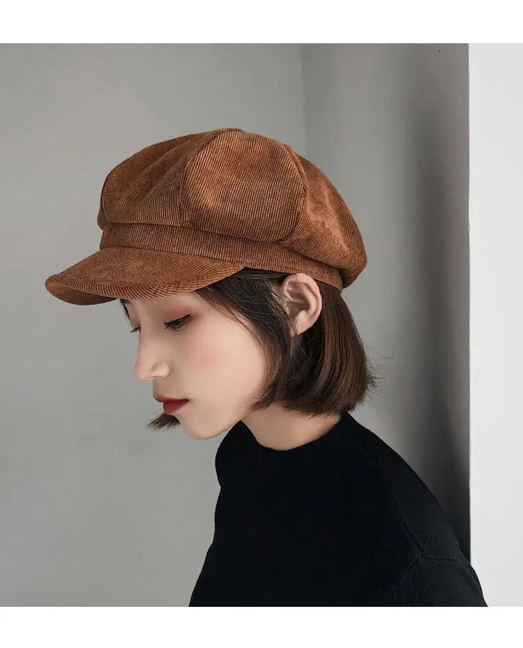 Унисекс восьмиугольная шапка для женщин Зимняя Вельветовая ткань Gorras Planas Мужская Newsboy кепки Женские однотонные шапки для мужчин береты