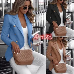 High quality blazer women's outerwear long-sleeved double-breasted office women's jacket solid color fashion wild small suit High quality blazer women's outerwear long-sleeved double-breasted office women's jacket solid color fashion wild small suit
