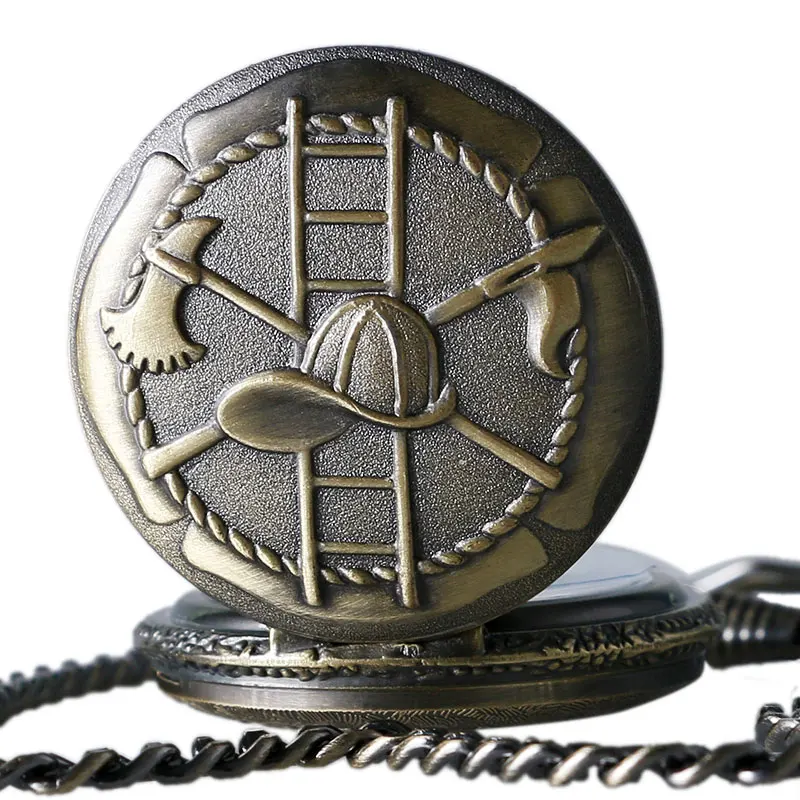 Винтажный Бронзовый 3D фейерверк тема Бронзовый кварцевый кармашек для часов часы с цепочкой подарок для пожарных