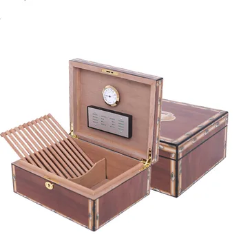 

Retro Double-deck High Glossy Finish Fresh Color Cigar Humidor Nice Storage Box with Moisture Meter Moisturizing Device