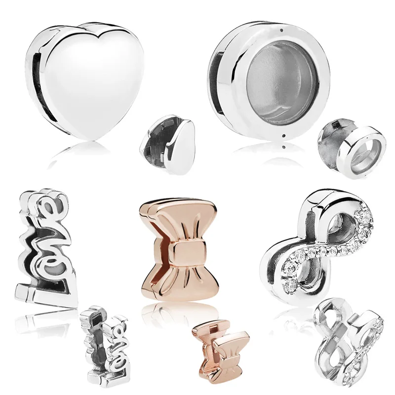 

MYBEBOA Real 925 Sterling Silver Reflexions Love,Sweet Bow,Locket ,Heart Clip Charm fit Original Europe Bracelet Bead Jewelry