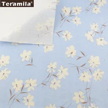 Flowers Cotton Light Blue Linen Fabric TERAMILA Sewing Material Tissu Tablecloth Pillow Bag Curtain Cushion Pillow Zakka CM