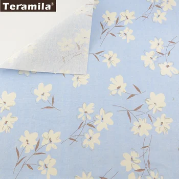 

Flowers Cotton Light Blue Linen Fabric TERAMILA Sewing Material Tissu Tablecloth Pillow Bag Curtain Cushion Pillow Zakka CM