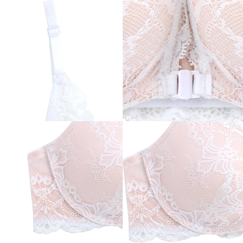PAERLAN Front Closure Wire Free Small Breast Push Up Lace Floral Bra 5/8 Cup Cover Female Sexy Comfort Seamless Underwear Women