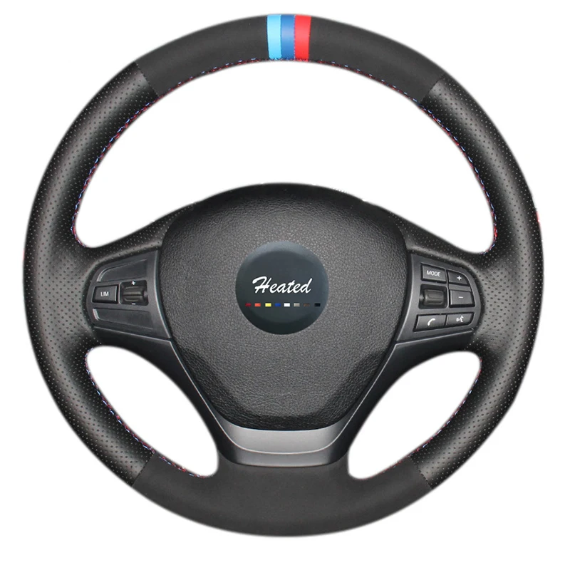 Black Leather Black Suede Car Steering Wheel Cover for BMW F30 316i 320i 328i