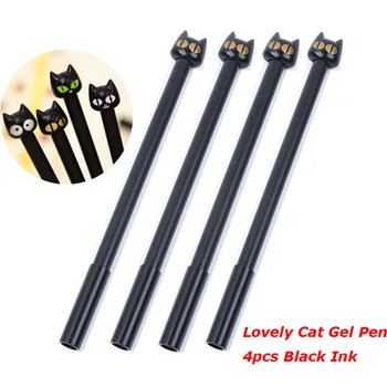 

4Pcs/Set Cute Kawaii Black Cat Gel Pen Kawaii Korean Stationery Creative Gift School Supplies 0.5mm gel pens for kids