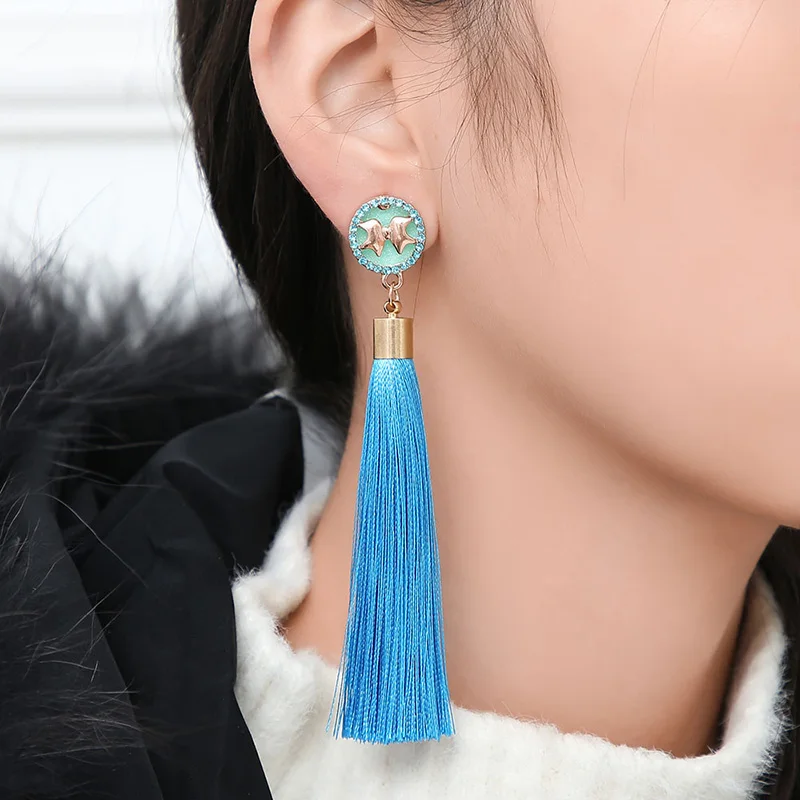 IMG_4447 Trendy Drop Earrings ButterflyWomenLongBohemianDangleBlueBalckMetalBohoGold Tassel Earrings 2018 Jewelry