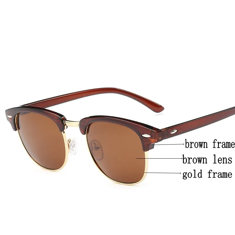Модные солнцезащитные очки для мужчин и женщин, классические брендовые дизайнерские полуметаллические женские зеркальные очки, мужские солнцезащитные очки UV400 Oculos De Sol - Цвет линз: brown gold brown